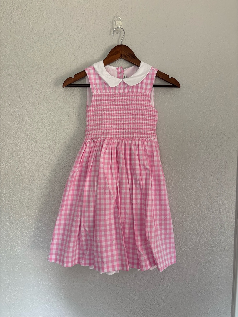 Janie and Jack Pink Gingham Smocked Dress with White Peter Pan Collar